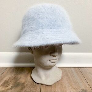 Vtg 90s Y2K angora wool fuzzy fur blend baby blue bucket hat